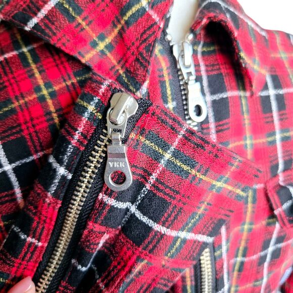 Plaid Shirt Pink + Dolphin MEDIEVAL PLAID ZIPUP Red Small partial sleeve zippers - Picture 3 of 14